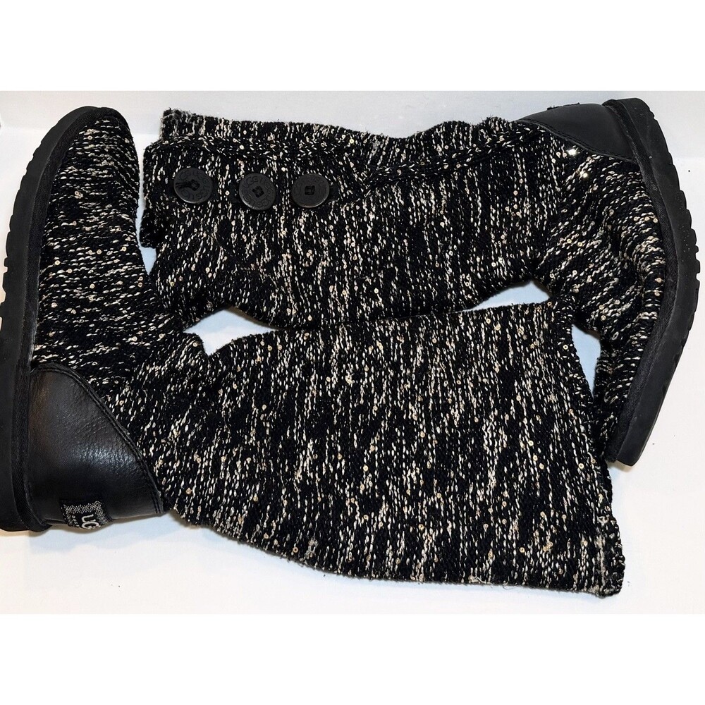 UGG Classic Cardy Sequin Tall Sweater Boots Women 9 Black Gold 1006449